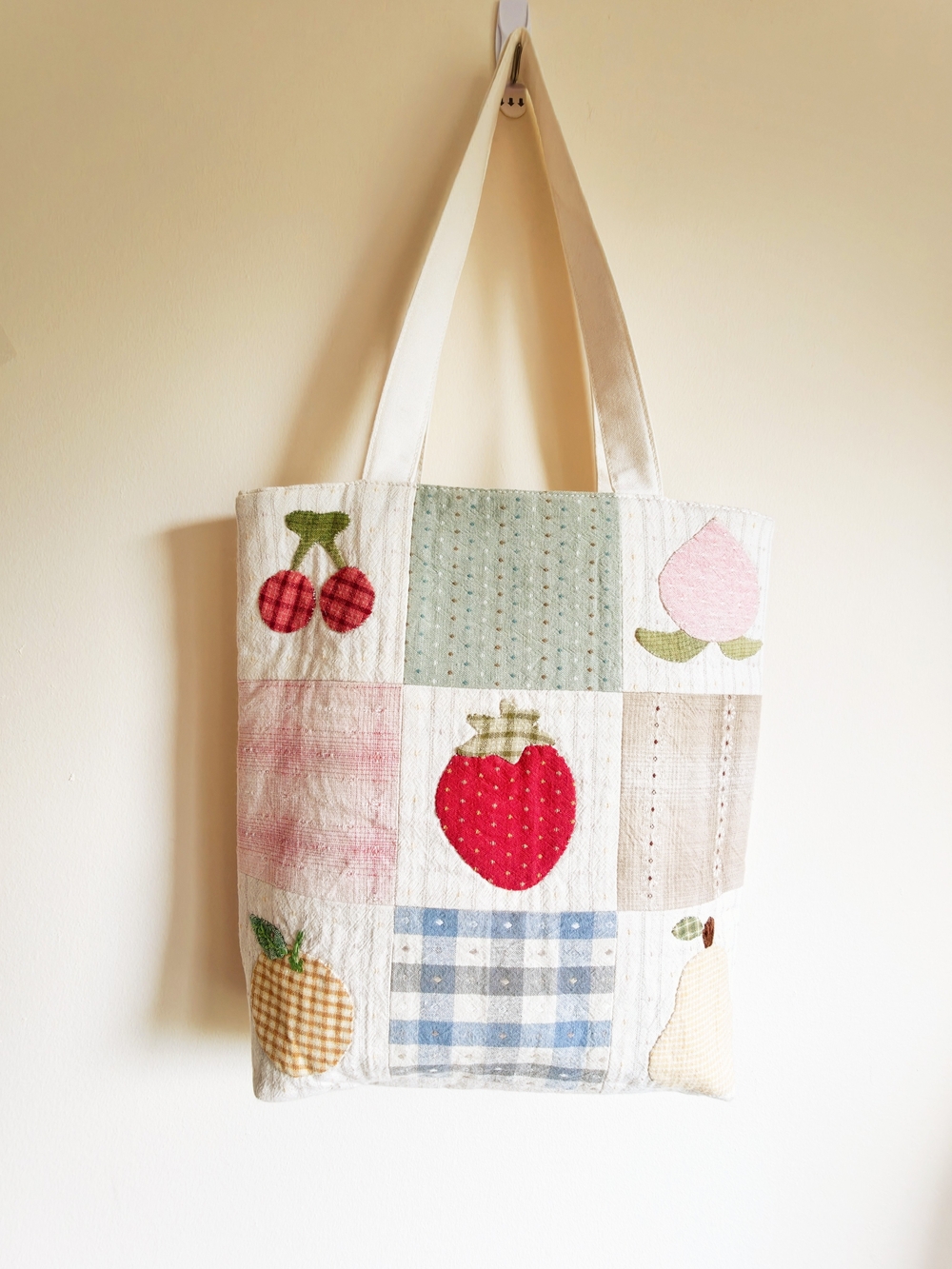 Handmade Fruit Patchwork Tote Bag in Cream and Pastels